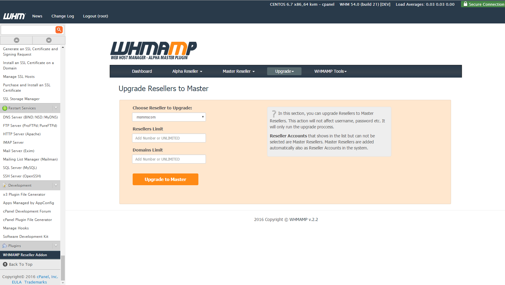 Upgrade Reseller to Master